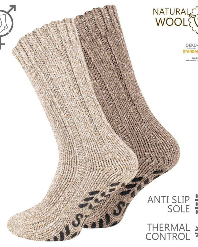 green-goose Noorse Wollen Sokken - Met Anti-Slipzool - 2 Paar - Bruin - 36% - unisex