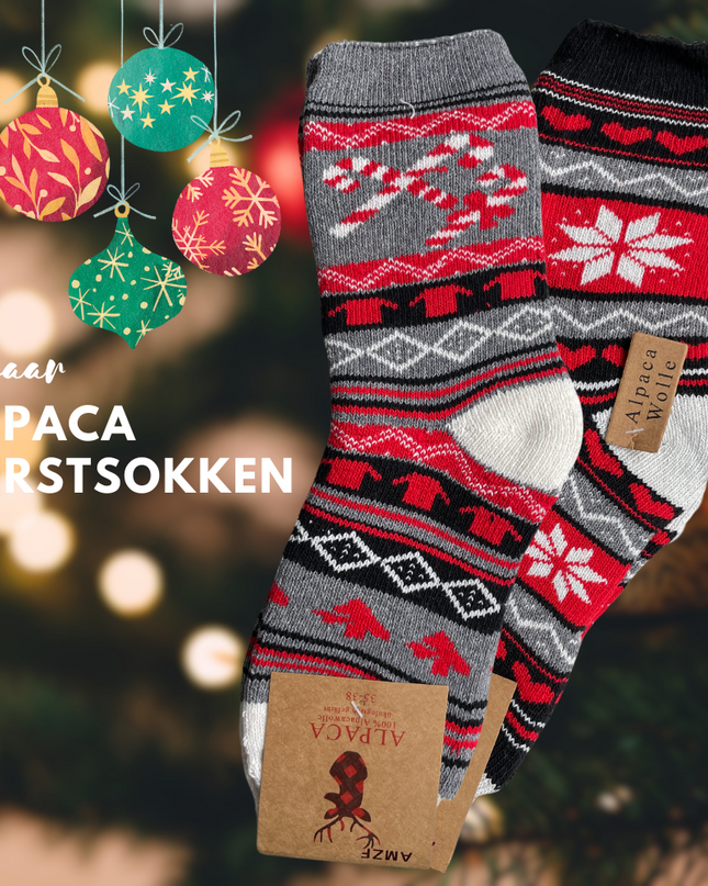 green-goose Alpaca Damessokken - 2 Paar - Kerst - 95% - dames - kerst 2025