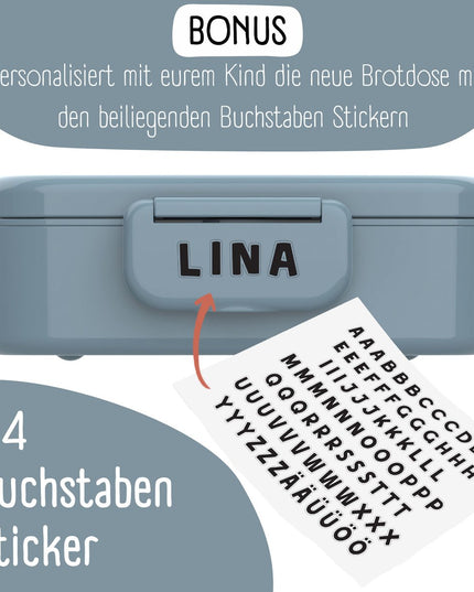 Kinder-Lunchbox mit Fächern, auslaufsicher – Aufkleber, blau