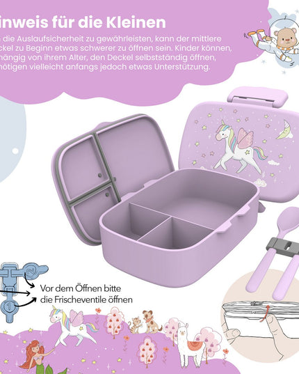 Children's lunch box with compartments, light and leak-proof - Unicorn