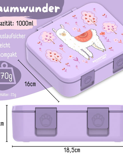 Nachhaltige Bento-Lunchbox COMPACT – mit Fächern, auslaufsicher, BPA-frei – Lama Lila