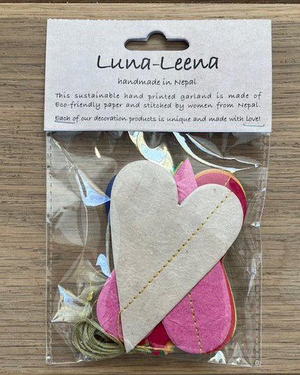 Luna-Leena slinger harten ecopapier veelkleurig wanddecoratie - verticaal - L2,00 cm - handgemaakt in Nepal