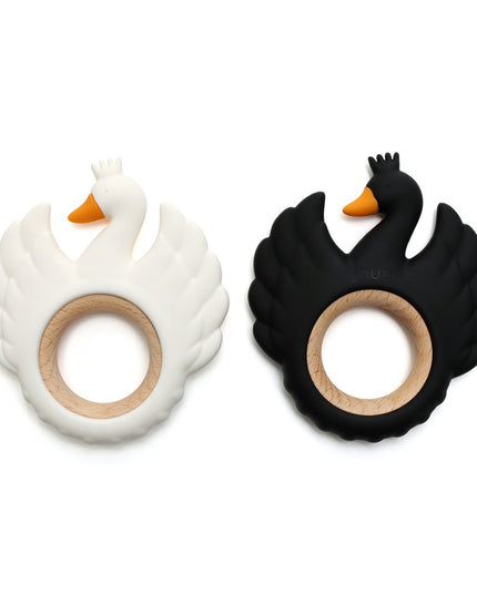 Zacht en hard | Swan Wood & Silicone Tentether | Zwart | Bijtring