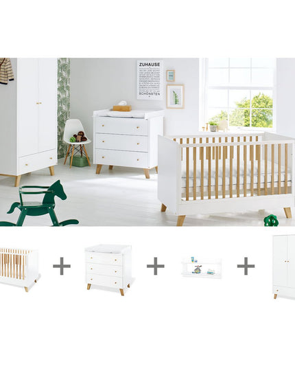 Startset 'Pan' breed, incl. wandplank4 delen: ledikant, brede commode, 2-deurs kledingkast, wandplank