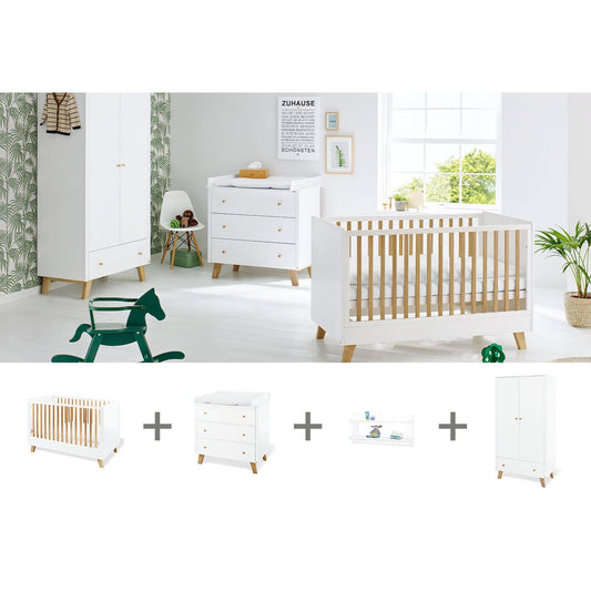Startset 'Pan' breed, incl. wandplank4 delen: ledikant, brede commode, 2-deurs kledingkast, wandplank