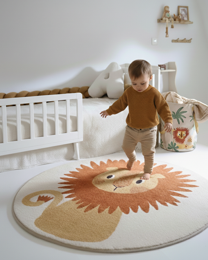 Rond Kinder Tapijt Small Lion Tiaggo vloerkleed – OEKO-TEX-gecertificeerd