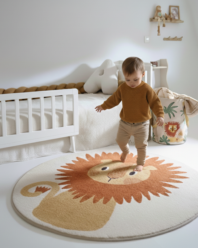 Rond Kinder Tapijt Small Lion Tiaggo vloerkleed – OEKO-TEX-gecertificeerd