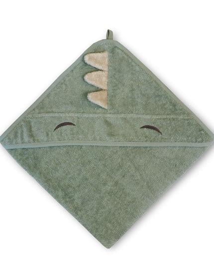 Aki Baby baddoek handdoek met capuchon/Kap – 100% Biologisch Katoen, Lichtgroen Dino, 70x70 cm