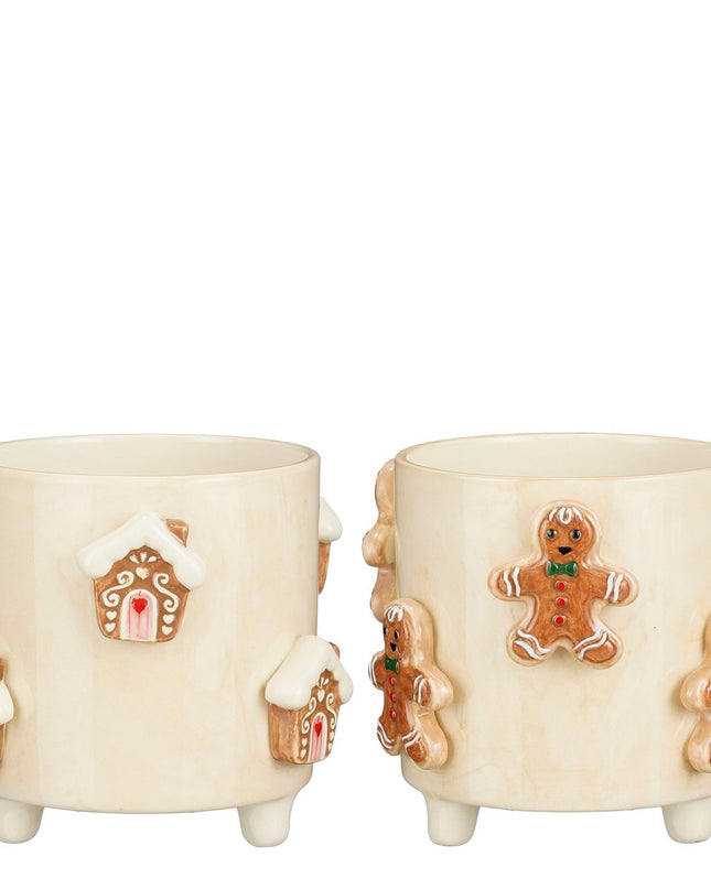 Bloempot - Assorti - H15 x Ø17 - Dolomiet - Off-white - Kerst2025