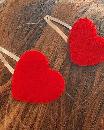 Luna -Leena haarspeldjes Harten (Set) - rood - viltwol - handgemaakt in Nepal