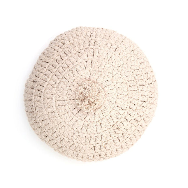 LENKA ECRU rond gehaakt kussen - enka Gehaakt Rond Kussen – Bohemien Vintage, 30 cm