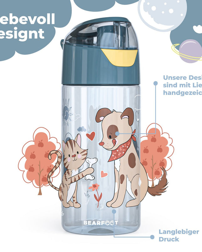 Children's lightweight water bottle - dog &amp; cat blue