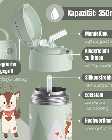 Thermo kinderdrinkfles bidon RVS - hertgroen