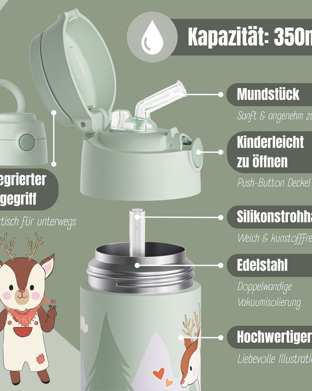 Thermo kinderdrinkfles bidon RVS - hertgroen
