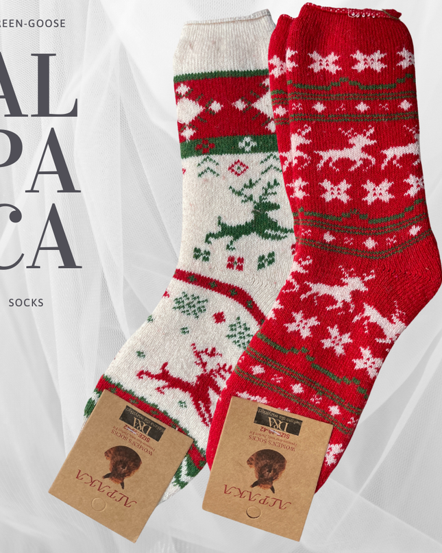 green-goose Alpaca Damessokken - 2 Paar - Kerst - Licht - 95% -dames - kerst 2025