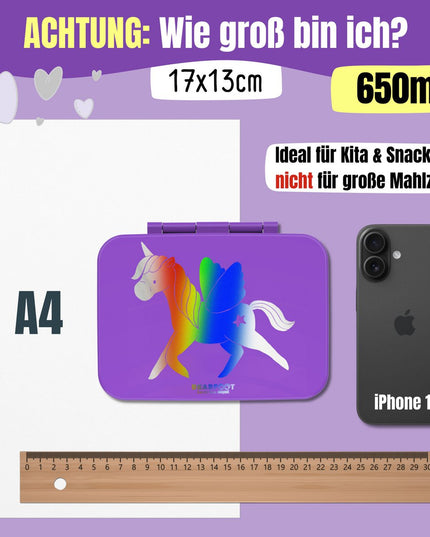 Leichte, auslaufsichere Lunchbox mit Fächern – Unicorn GLOW