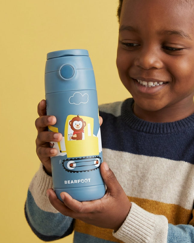 Thermo kinderdrinkfles bidon RVS - graafmachine aap blauw