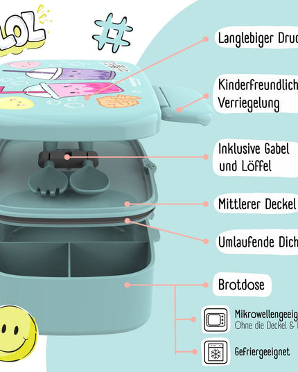 Children's lunch box with compartments, leak-proof - BubbleTea, mint