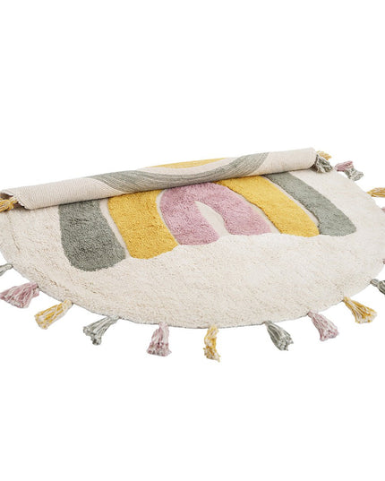 Rainbow Moss – Wasbaar katoenen vloerkleed voor kinderen met pompons in regenboogdesign