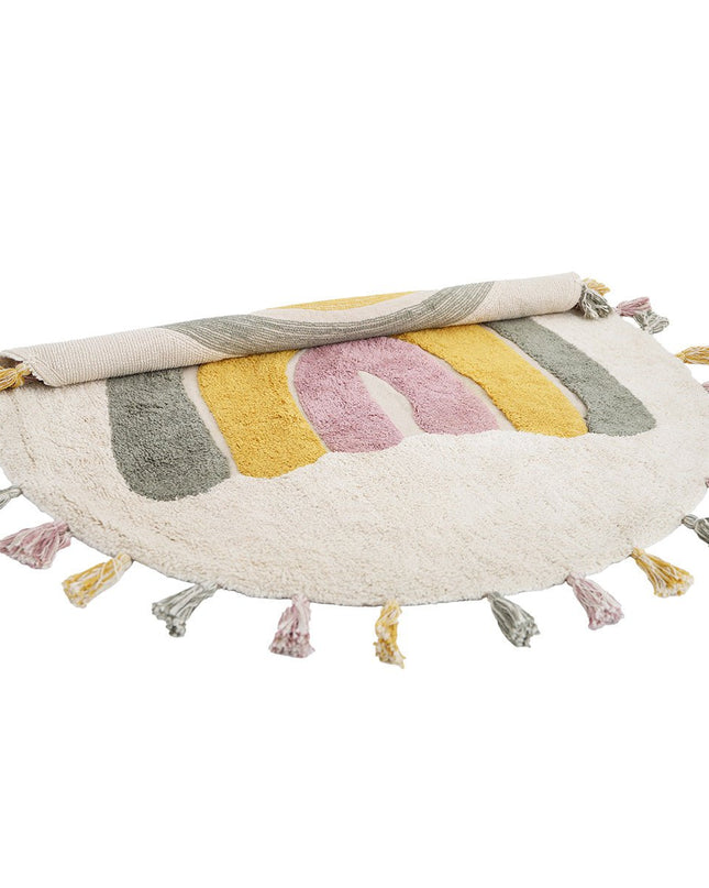 Rainbow Moss – Wasbaar katoenen vloerkleed voor kinderen met pompons in regenboogdesign