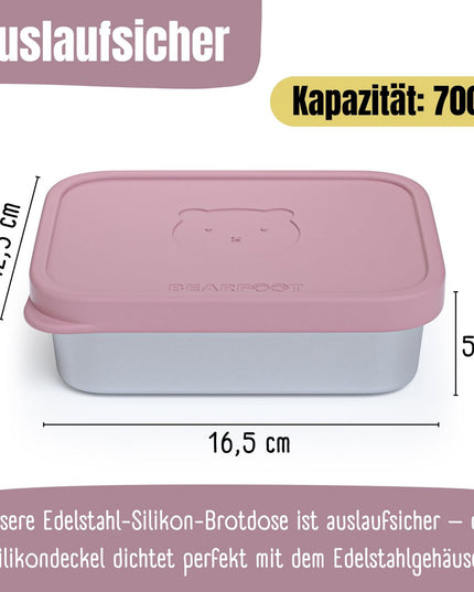 Lunchbox für Kinder aus Edelstahl mit Silikoneinsatz – rosa