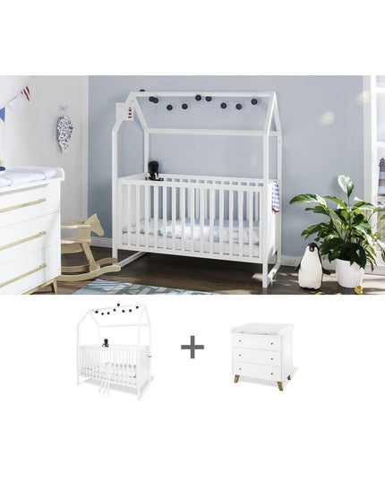 Startset 'Hilda & Pan' breed, wit
2 delen: huisbed, brede commode