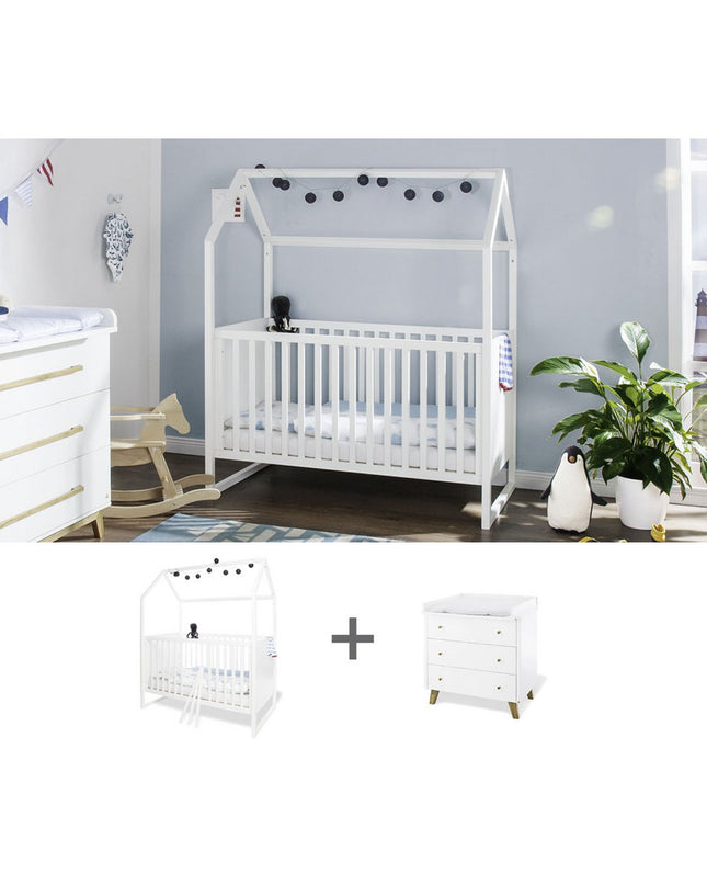 Startset 'Hilda & Pan' breed, wit
2 delen: huisbed, brede commode
