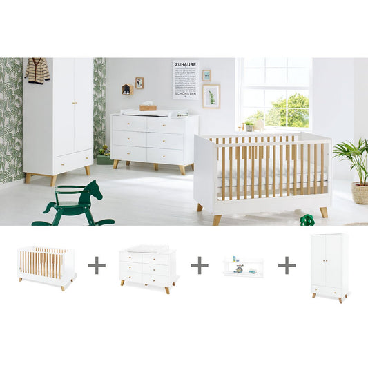 Startset 'Pan' extra breed, incl. wandplank4 delen: ledikant, extra brede commode, 2-deurs kledingkast, wandplank