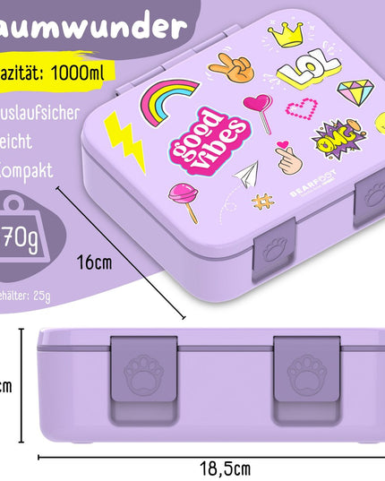 Sustainable Bento COMPACT lunch box - with compartments, leak-proof, BPA-free - purple sticker