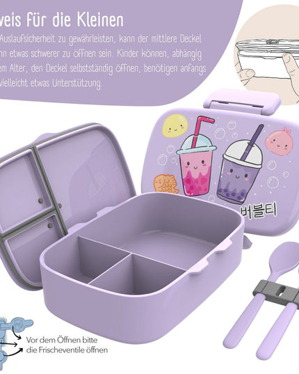 Children's lunch box with compartments, leak-proof - BubbleTea, purple