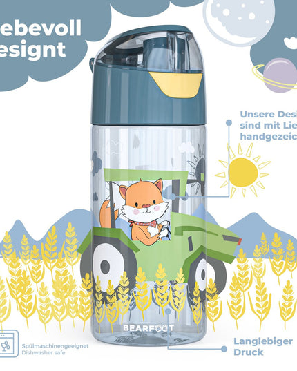 Children's water bottle, lightweight water bottle - tractor fox