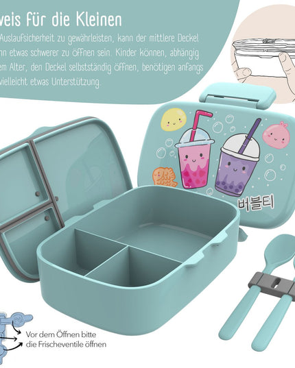 Children's lunch box with compartments, leak-proof - BubbleTea, mint