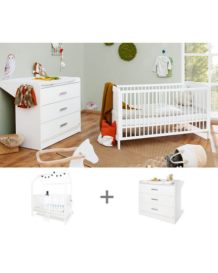 Startset 'Hilda &Viktoria' breed, wit2 onderdelen: huisbed, brede commode