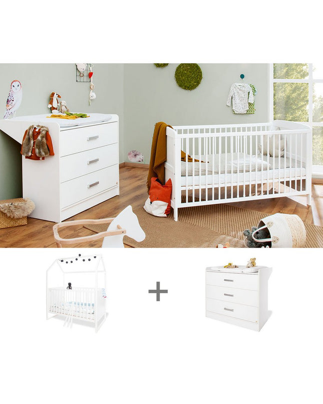 Startset 'Hilda &Viktoria' breed, wit2 onderdelen: huisbed, brede commode