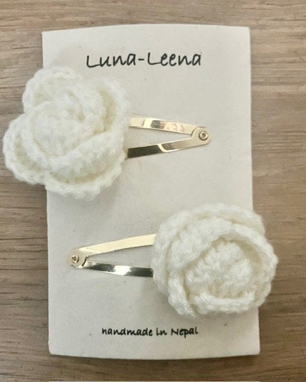 Luna -Leena haarspeldjes Rose (Set) - Off White - Soft Wol - Hand Haak in Nepal