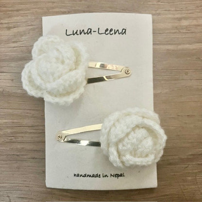 Luna -Leena haarspeldjes Rose (Set) - Off White - Soft Wol - Hand Haak in Nepal