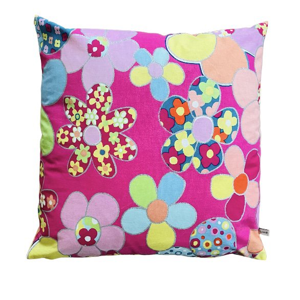 kussen hippie bloemen roze + binnenkussen (set) 45x45cm duurzaam