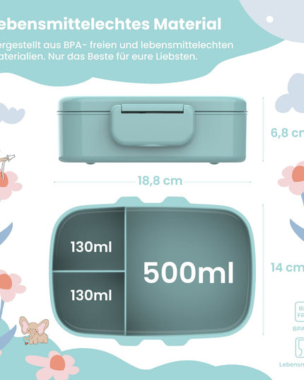 Children's lunch box with compartments, light and leak-proof - mint