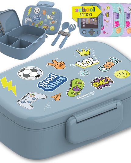 Kinder-Lunchbox mit Fächern, auslaufsicher – Aufkleber, blau