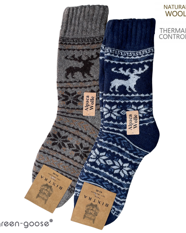 green-goose Alpaca Herensokken - 2 Paar - Rendier - 95% - heren