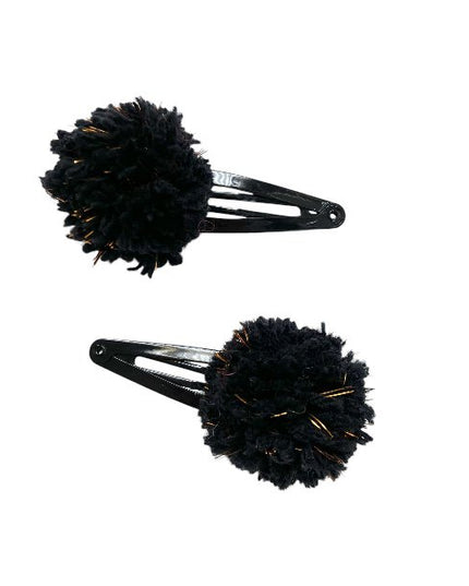 Luna -Leena haarspeldjes POM POM (set) - Zwart en gouden vlokken - Zachte wol - handgemaakt in Nepal