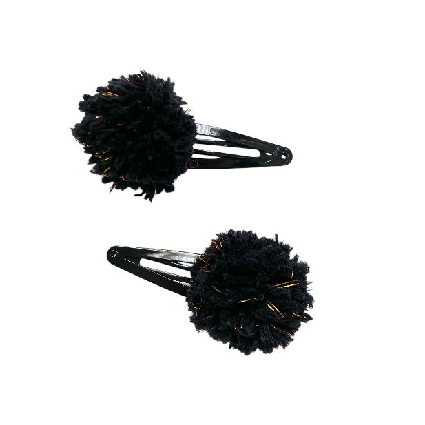 Luna -Leena haarspeldjes POM POM (set) - Zwart en gouden vlokken - Zachte wol - handgemaakt in Nepal