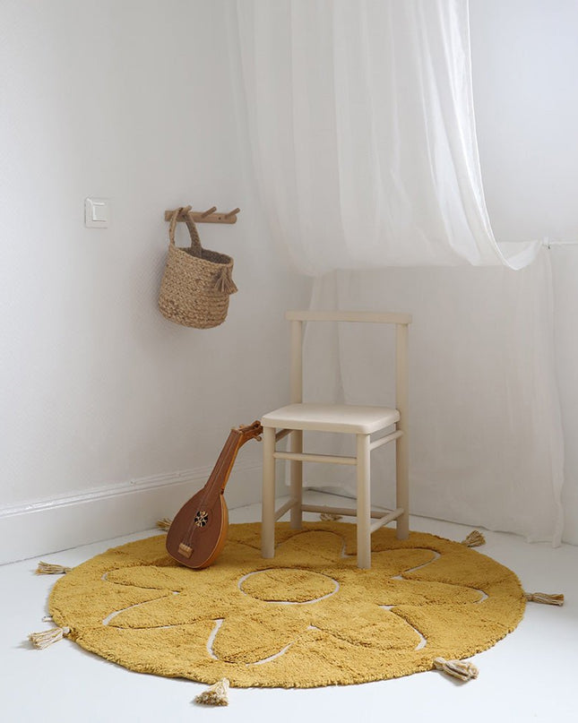 YVA Mangue – Ronde Boheemse Kinderkleed met Pompons vloerkleed