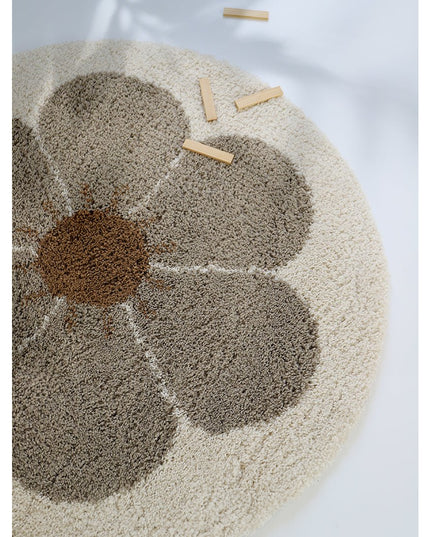 Bohemian Daisy rond kindervloerkleed taupe