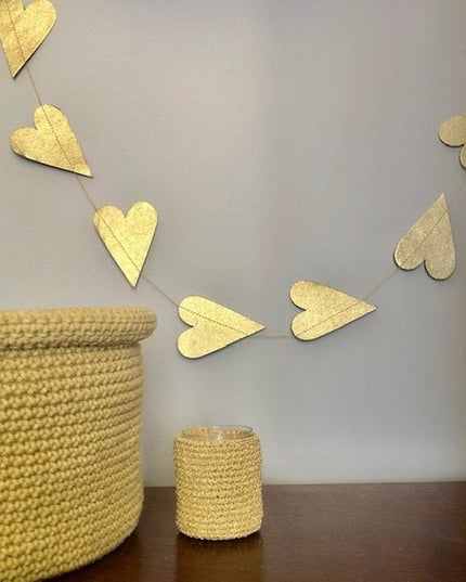 Luna-Leena slinger hart - ecopapier goud - wanddecoratie - L1,82cm - handgemaakt in Nepal