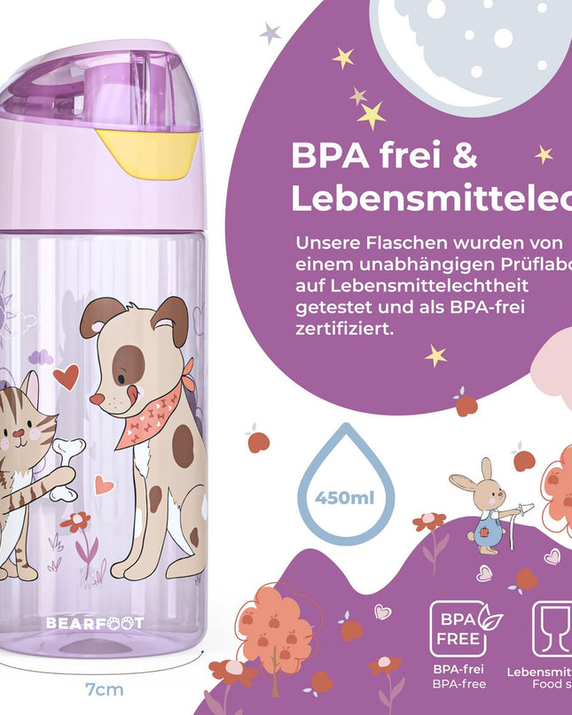 Children's lightweight water bottle - dog &amp; cat pink