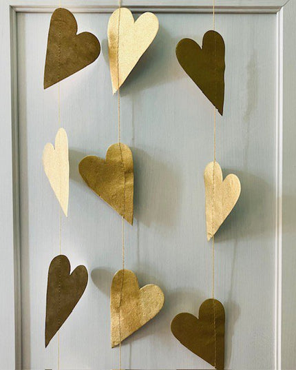 Luna-Leena slinger hart - ecopapier goud - wanddecoratie - L1,82cm - handgemaakt in Nepal