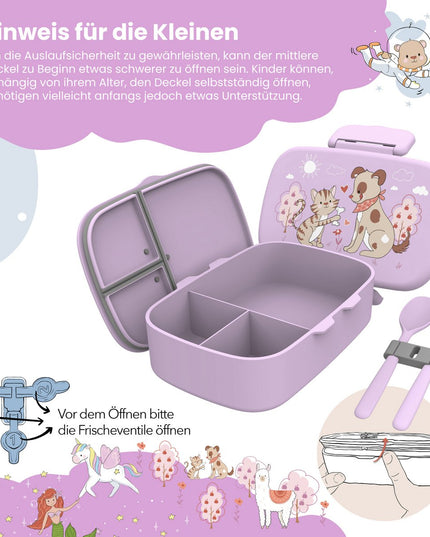 Children's lunch box with compartments, light and leak-proof - Dog &amp; Cat