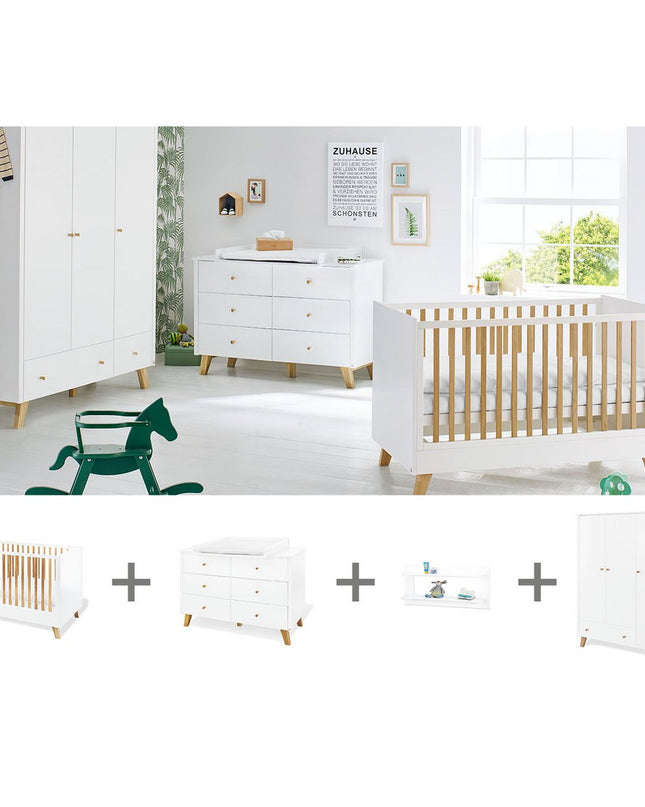 Startset 'Pan' extra breed groot, incl. wandplank4 delen: ledikant, extra brede commode, grote kledingkast, wandplank