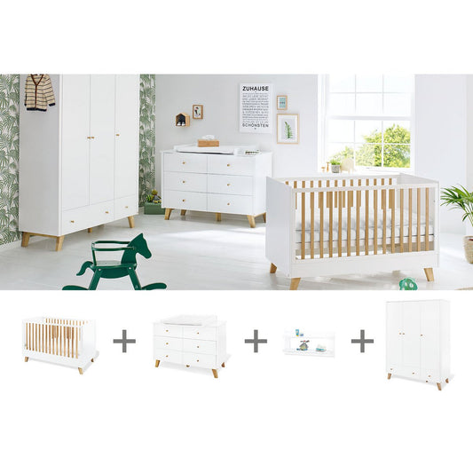 Startset 'Pan' extra breed groot, incl. wandplank4 delen: ledikant, extra brede commode, grote kledingkast, wandplank